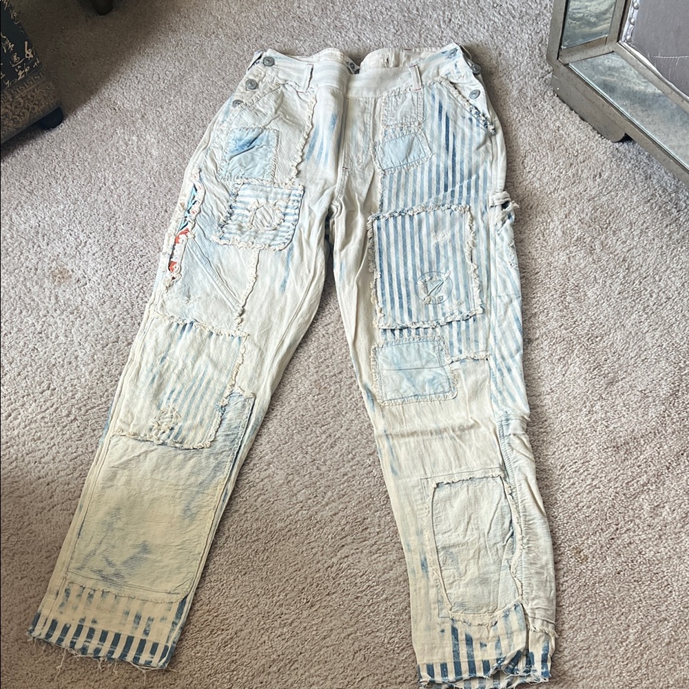We the free Light Blue Patchwork woman’s Pants - Casual Washed Style